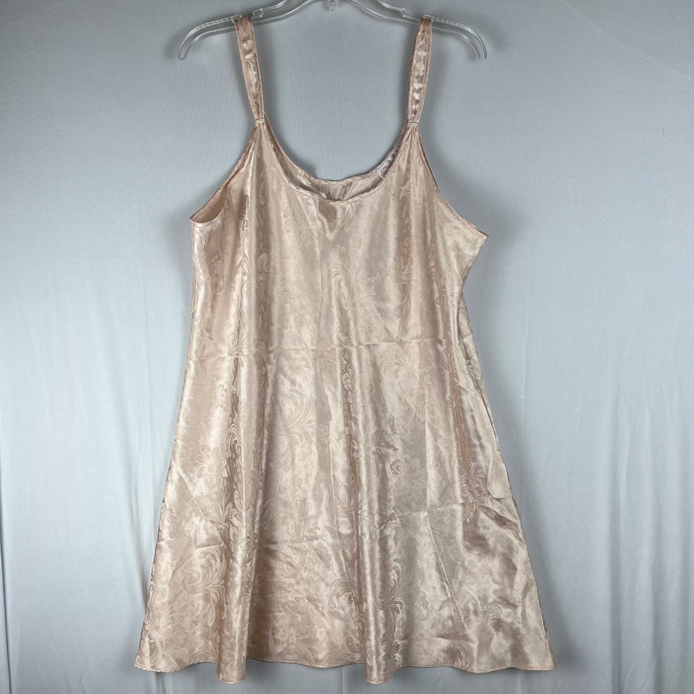Vtg 90s Y2K Oscar de la Renta Pink Label 1X‎ Damask Slip Dress Nightgown Pink